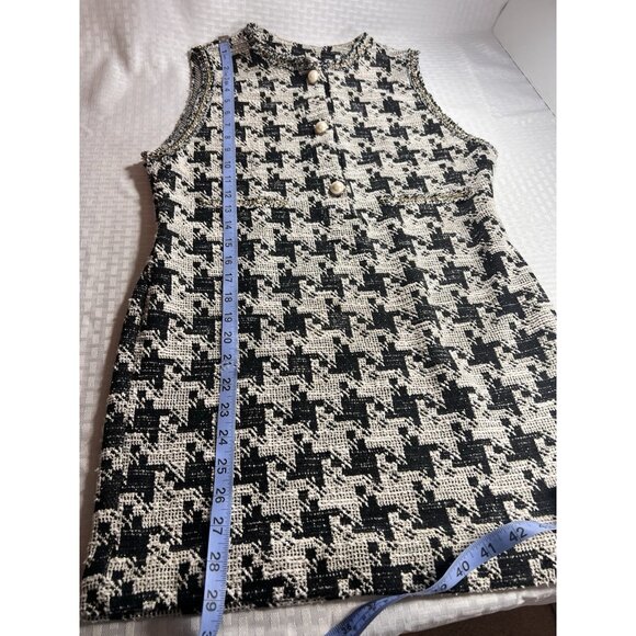 ZARA‎ WOMAN METALLIC THREAD DRESS WITH CHAIN TRIMS BLACK/WHITE Size Medium - Picture 9 of 11